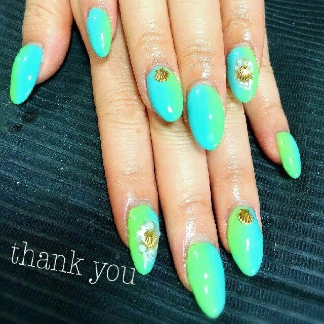 夏 ハンド グラデーション マリン グリーン Nail By Aliceのネイルデザイン No ネイルブック