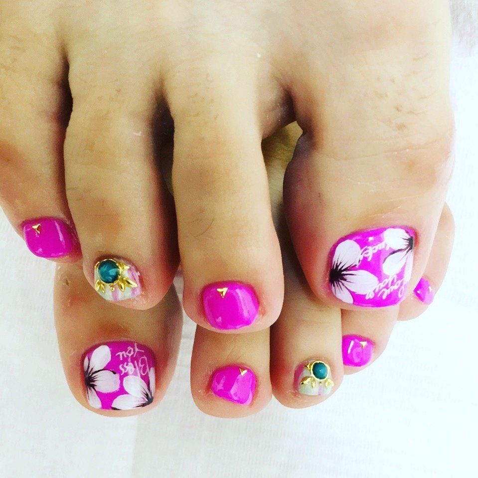 夏 フット フラワー ショート ピンク Cheril Nailのネイルデザイン No ネイルブック