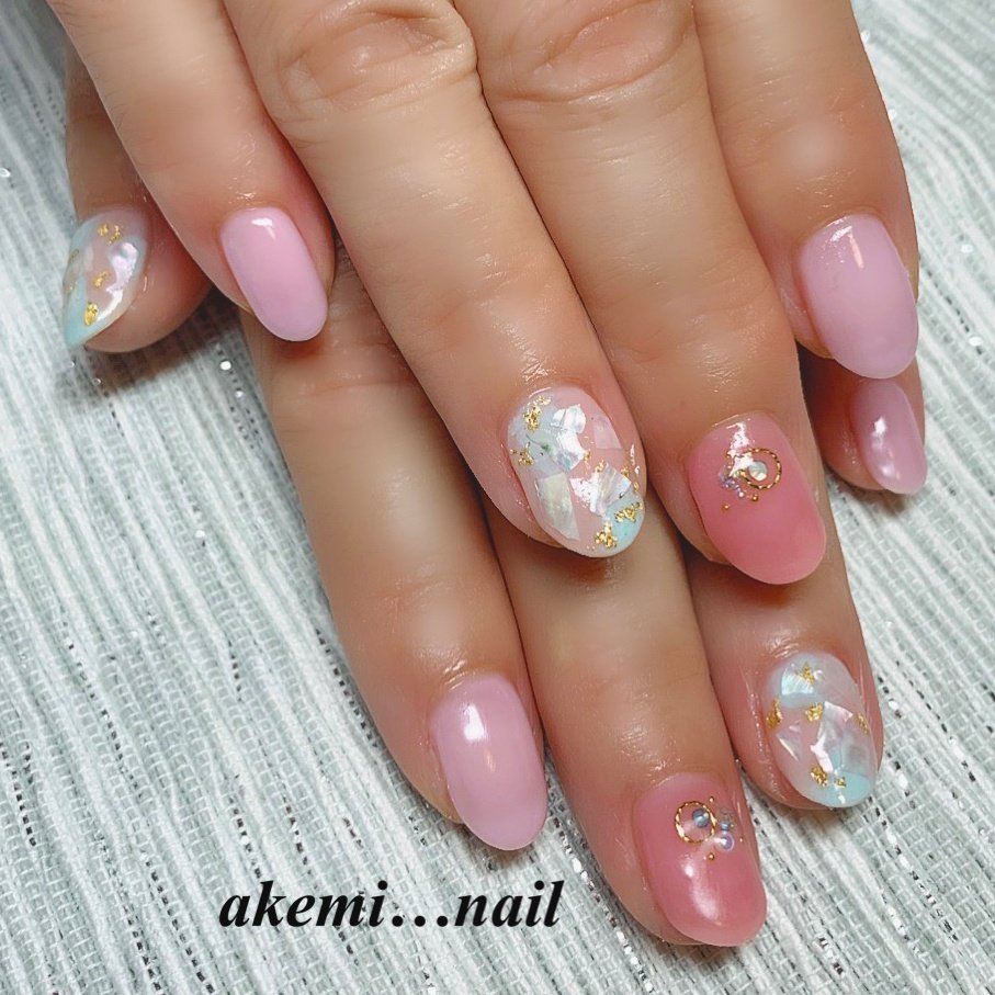 春 夏 ハンド ラメ ビジュー Akemi Nailのネイルデザイン No ネイルブック