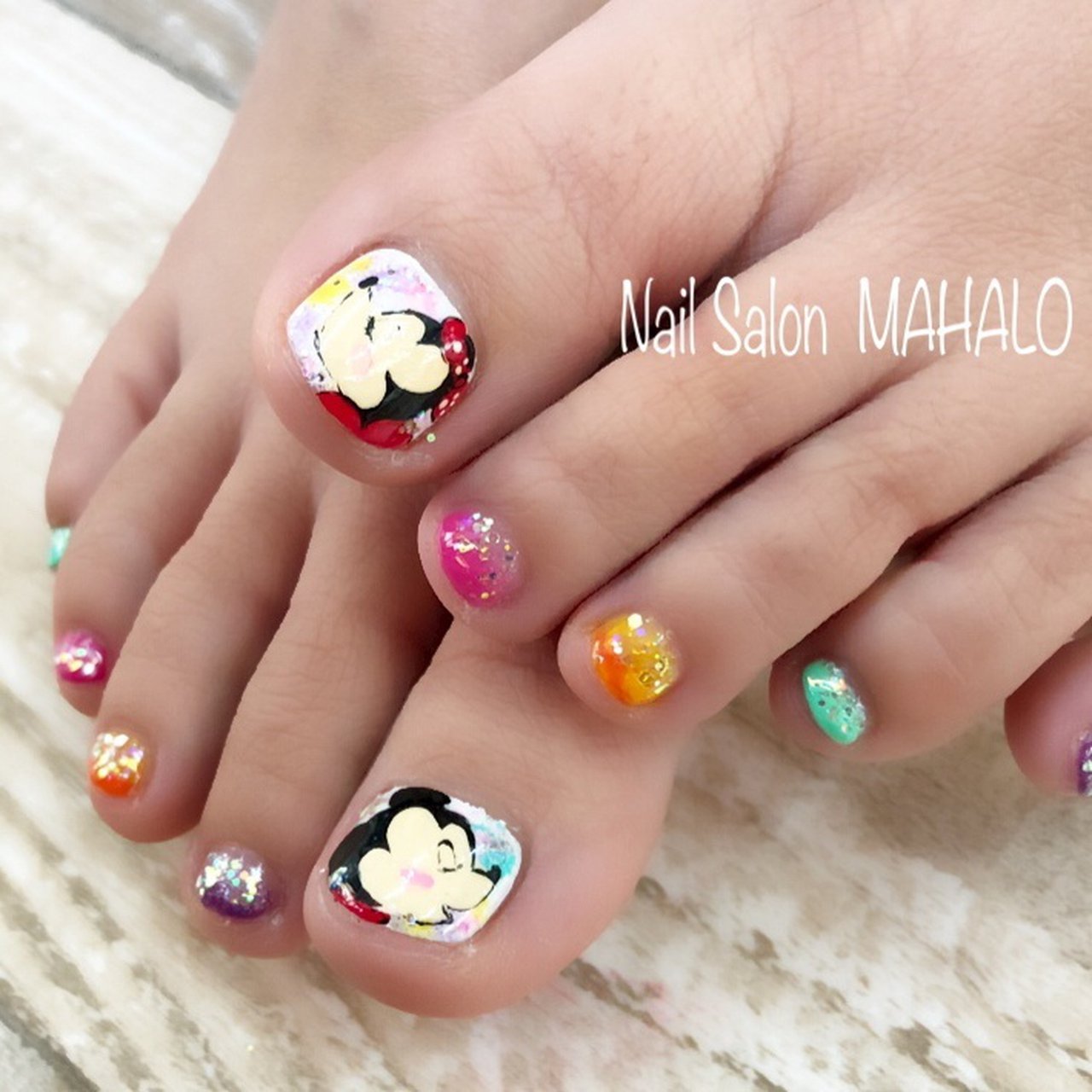 オールシーズン フット キャラクター ショート カラフル Nail Salon Mahaloのネイルデザイン No ネイルブック