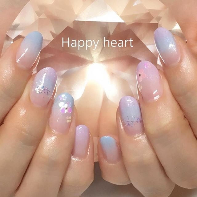 グラデーション ラメ フラワー ブルー パープル Happyheartのネイルデザイン No ネイルブック