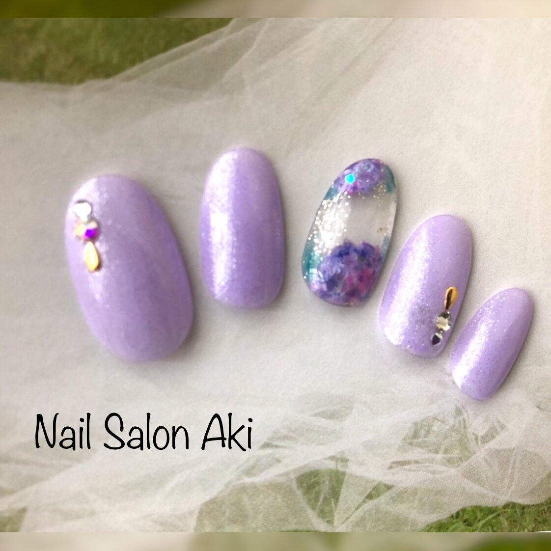 夏 梅雨 ハンド フラワー パープル Nail Salon Akiのネイルデザイン No ネイルブック