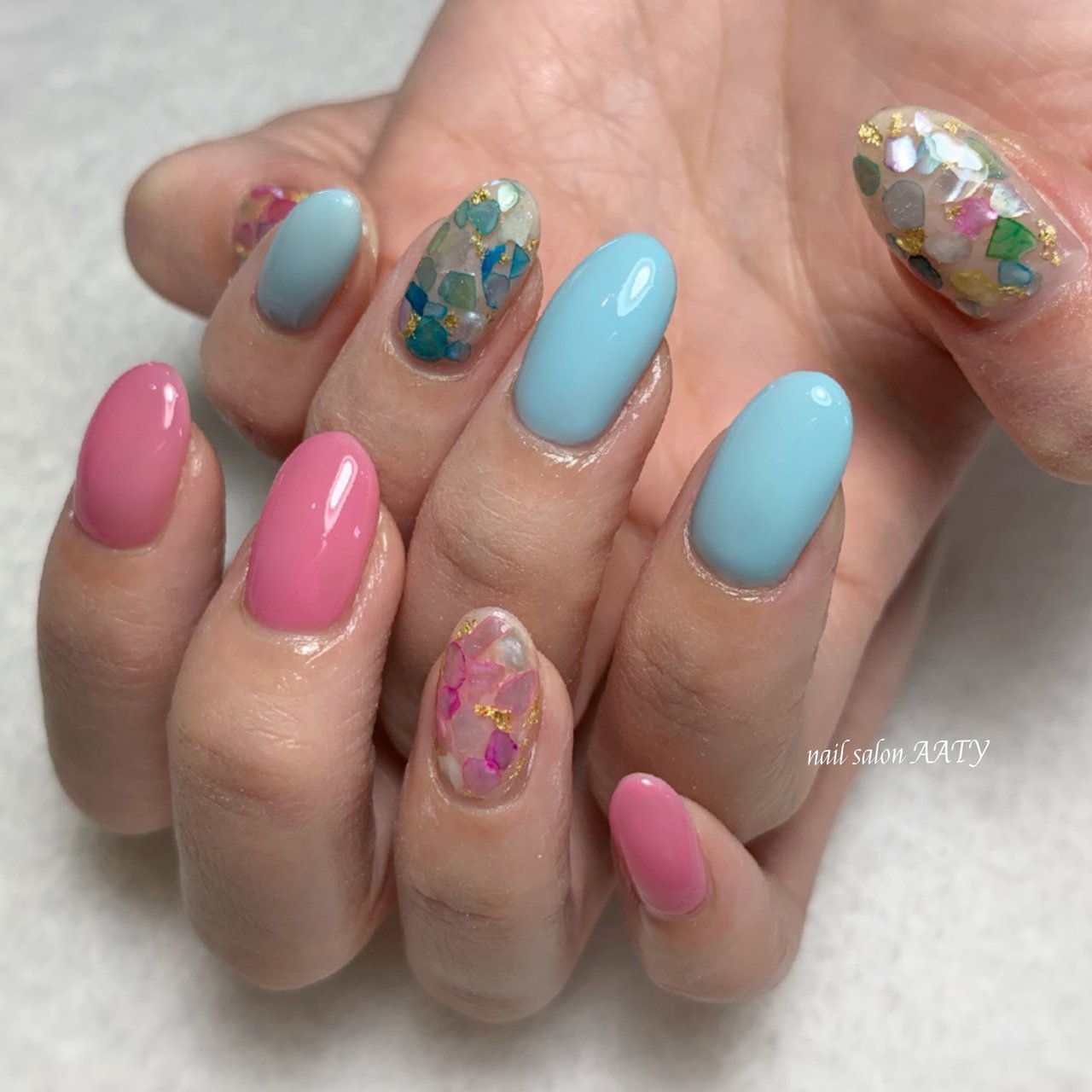 夏 ハンド シェル ピンク ターコイズ tynailのネイルデザイン No ネイルブック