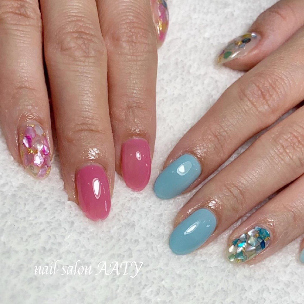 夏 ハンド シェル ピンク ターコイズ tynailのネイルデザイン No ネイルブック