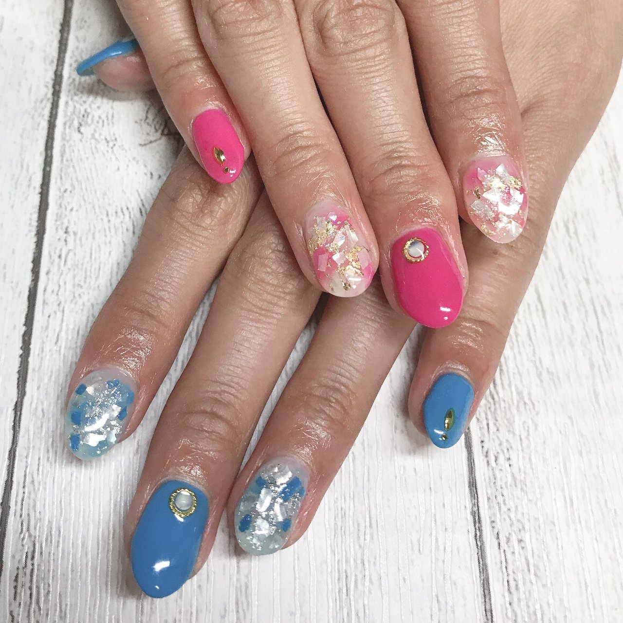 夏旅行海リゾートピンク Simple Nail 鈴のネイルデザインno