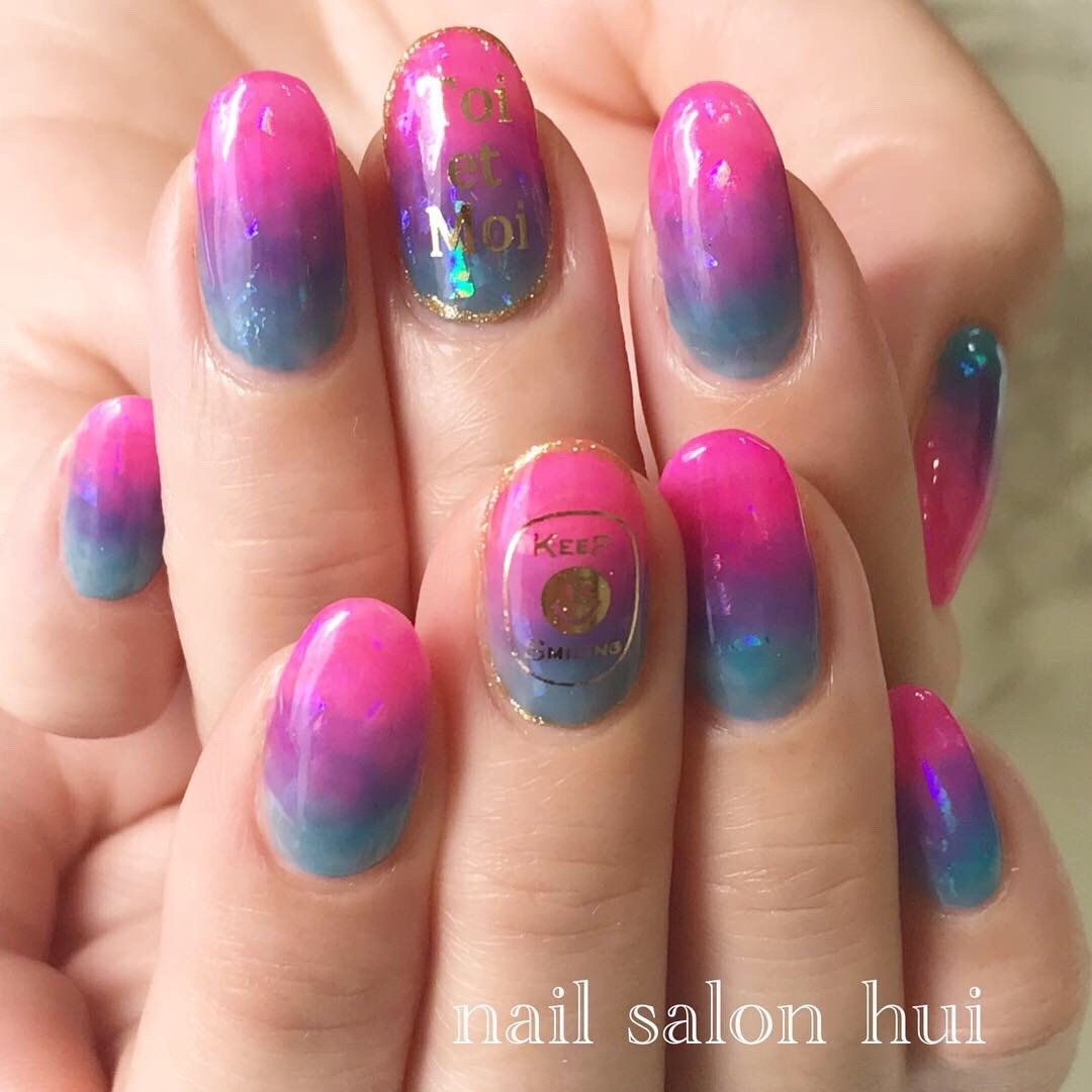 夏 グラデーション ピンク ブルー パープル Nailsalon Huiのネイルデザイン No ネイルブック