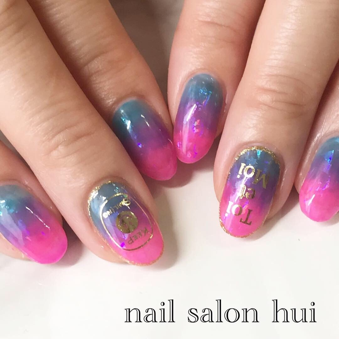 夏 グラデーション ピンク ブルー パープル Nailsalon Huiのネイルデザイン No ネイルブック