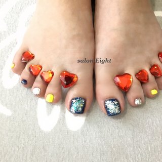  #夏 #七夕 #海 #浴衣 #フット #シンプル #ラメ #ミラー #ギャラクシー #イエロー #ネイビー #シルバー #お客様 #salon Eight #ネイルブック