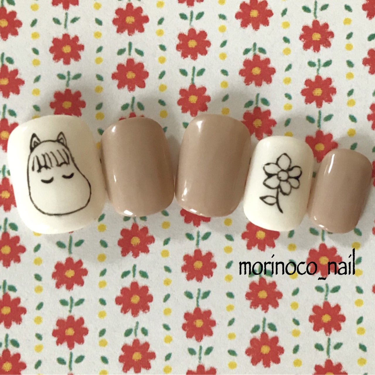 キャラクター ホワイト ベージュ ネイビー Morinoco Nailのネイルデザイン No ネイルブック