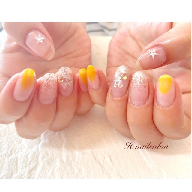 夏 ハンド ミディアム クリア イエロー H Nailsalonのネイルデザイン No ネイルブック