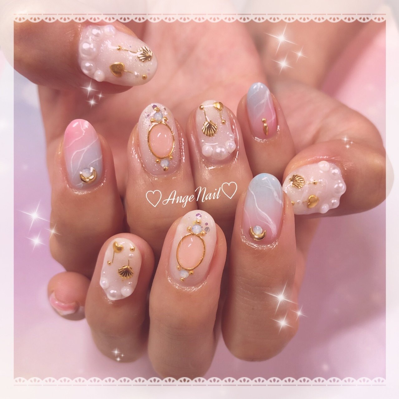 夏 ハンド 大理石 ピンク 水色 Angenailのネイルデザイン No ネイルブック