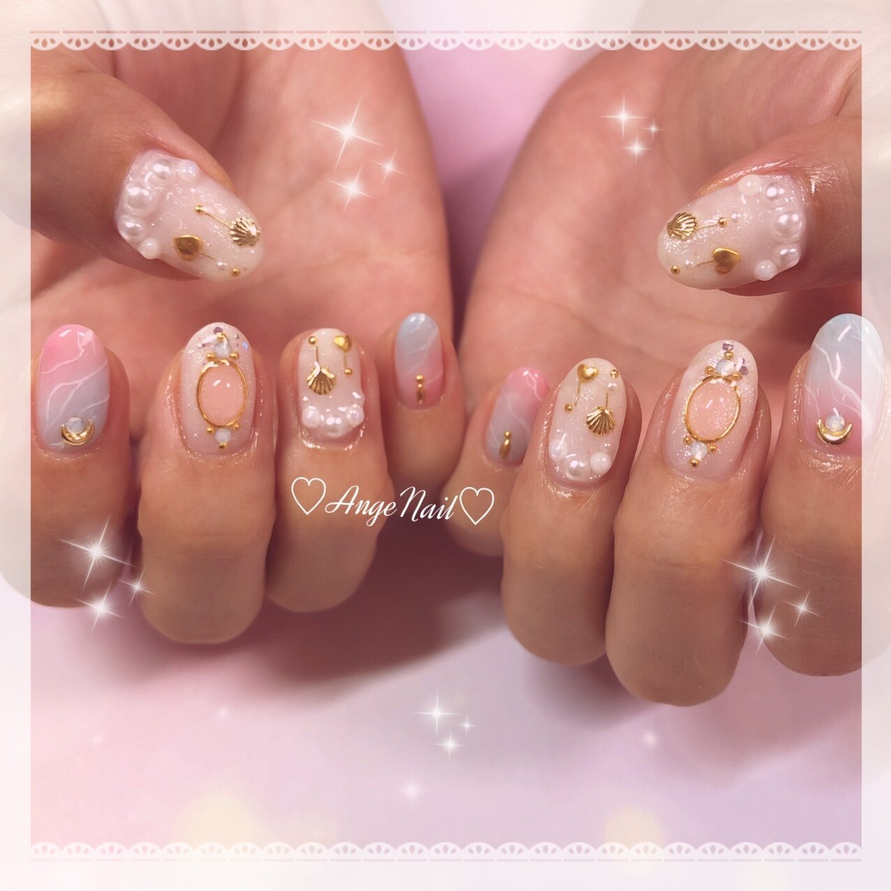 夏 ハンド 大理石 ピンク 水色 Angenailのネイルデザイン No ネイルブック