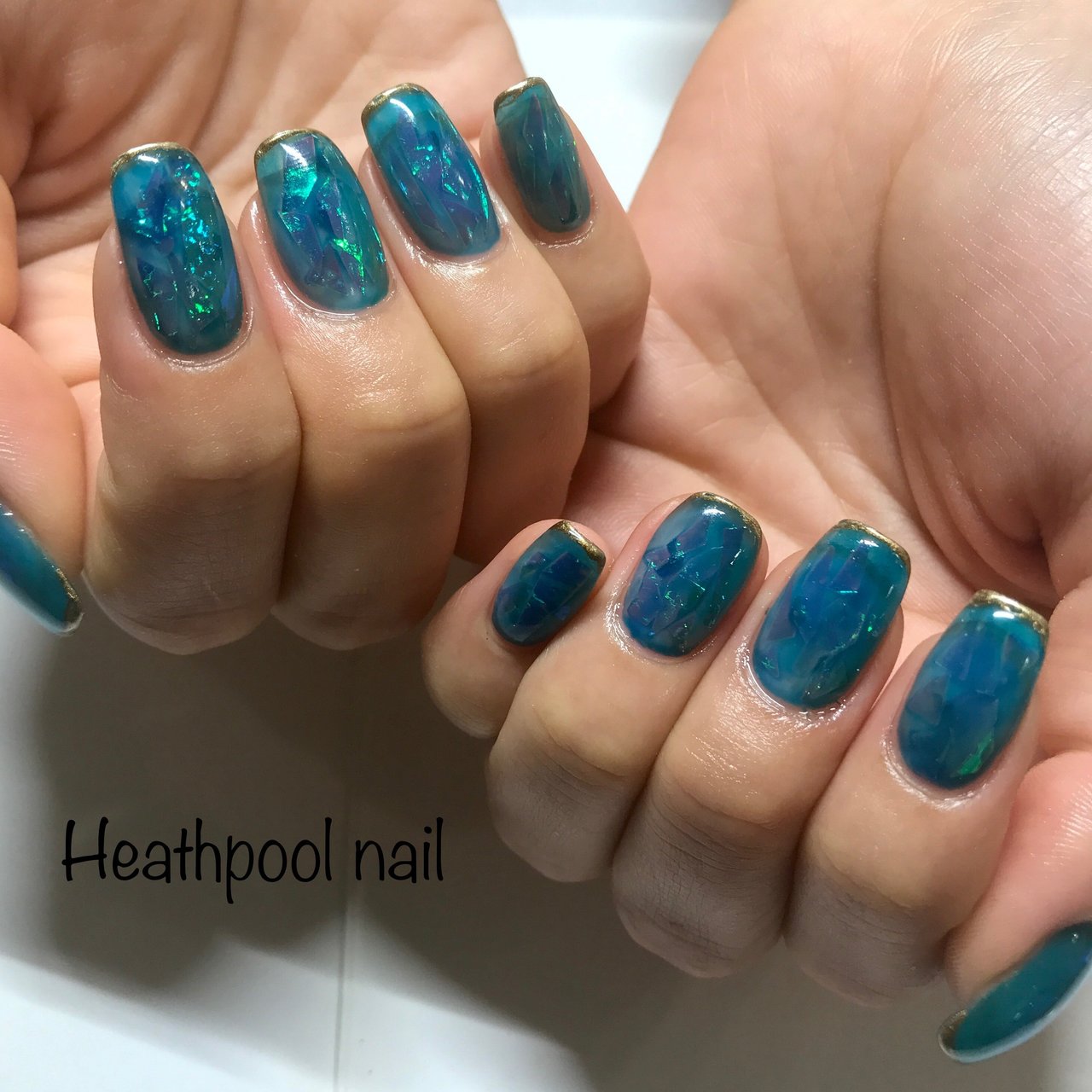 ハンド オーロラ ターコイズ ブルー ジェル Heathpoolnailのネイルデザイン No 4336195 ネイルブック