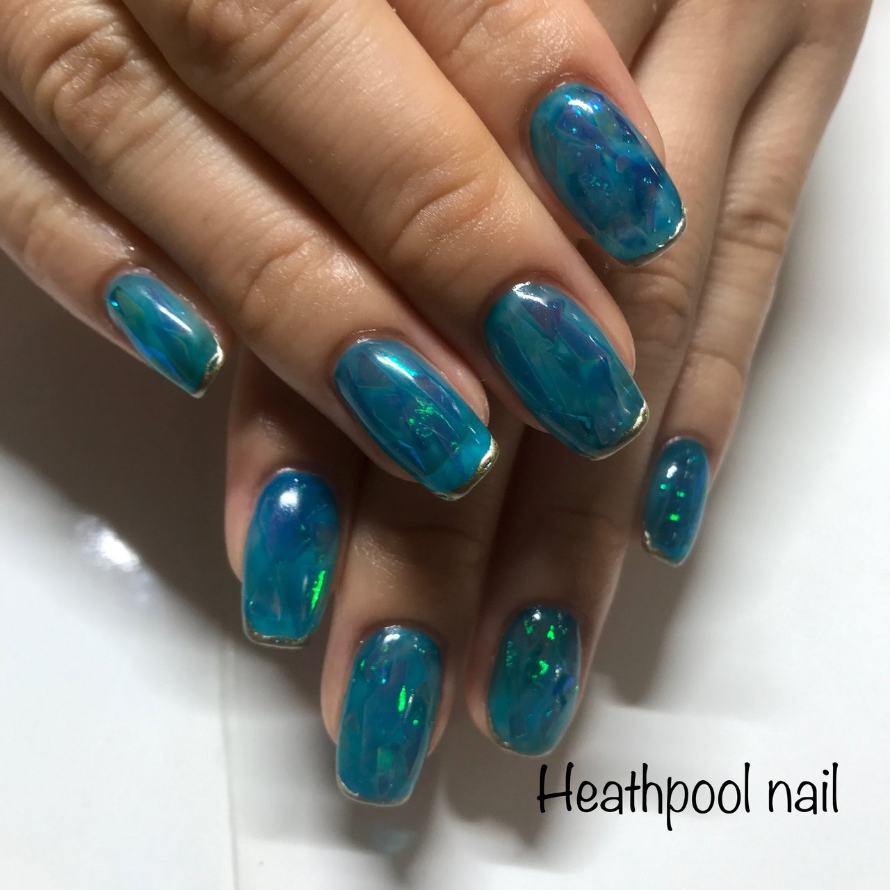 ハンド オーロラ ターコイズ ブルー ジェル Heathpoolnailのネイルデザイン No ネイルブック