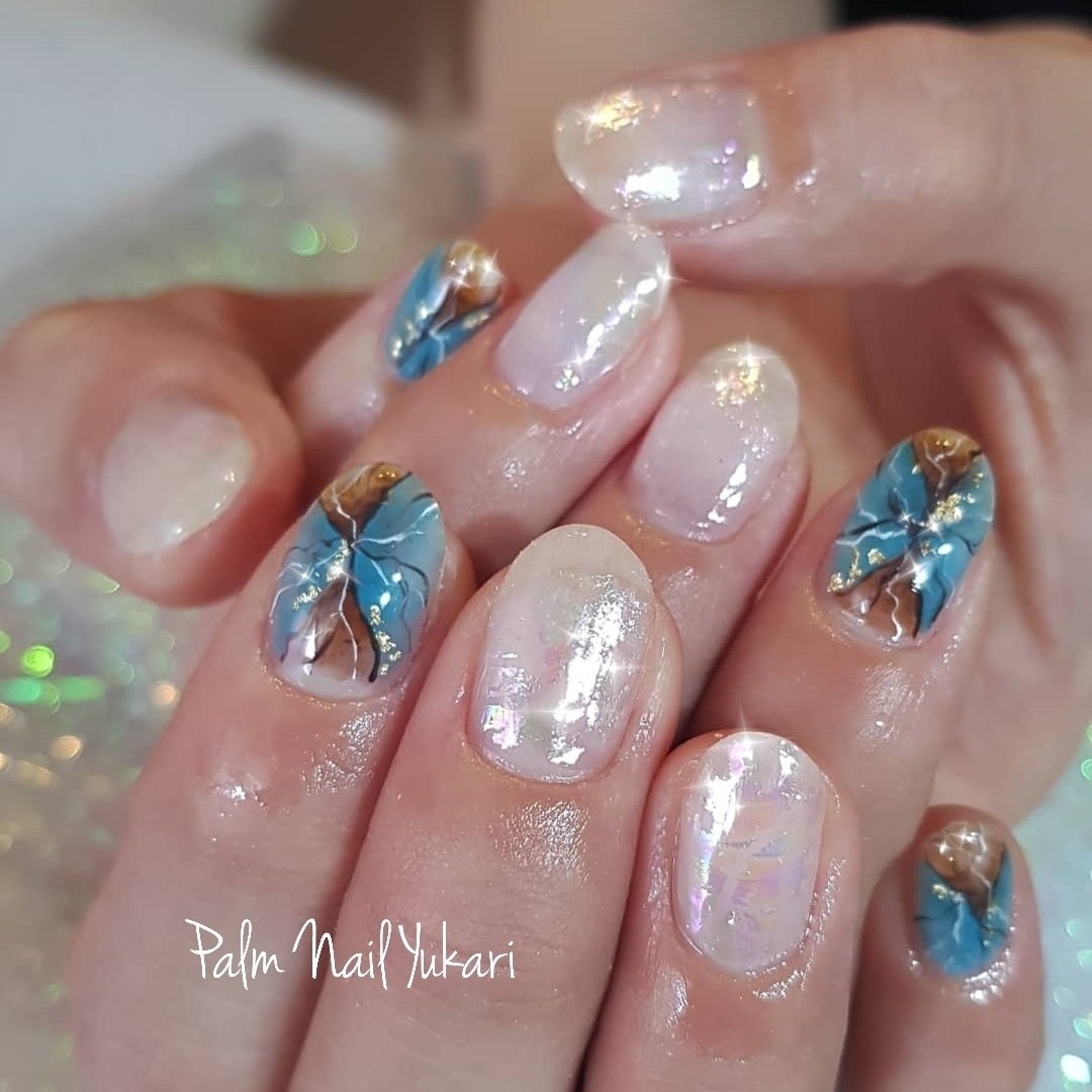 エスニック ネイティブ シースルー 大理石 ニュアンス Palm Nail Yukariのネイルデザイン No ネイルブック