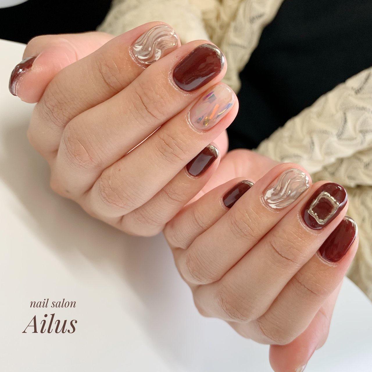 オールシーズン ハンド ワンカラー ミラー ボルドー Nail Salon Ailusのネイルデザイン No ネイルブック